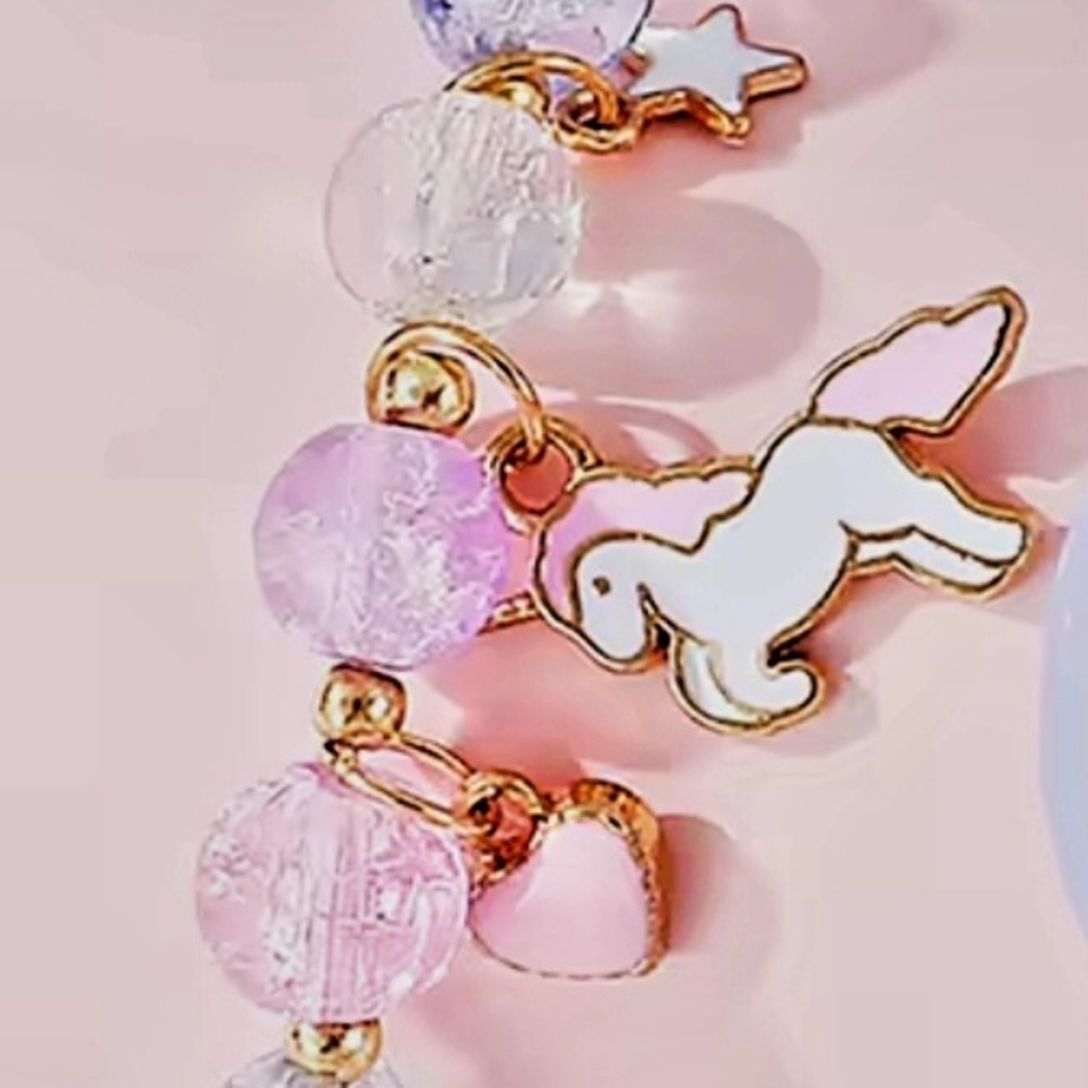 Pink Beaded Bracelet with Unicorn Charm - Picture 1 of 3